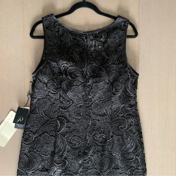 Adrianna Papell Black Illusion Neckline Lace Sheath Dress - Picture 8 of 12